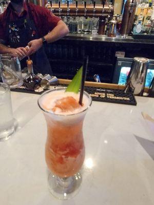 Vice Grip Lunazul El humoso Tequila, strawberry coconut syrup, and acid adjusted pineapple.