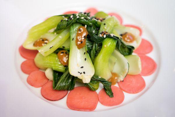 Baby Bok Choy - Crispy Shallots, Toasted Sesame, Pickled Radish, Black Vinegar Vinaigrette