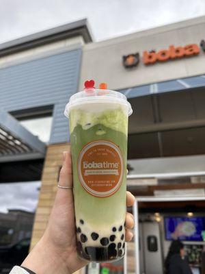 Milk Foam Jasmine Matcha with Boba