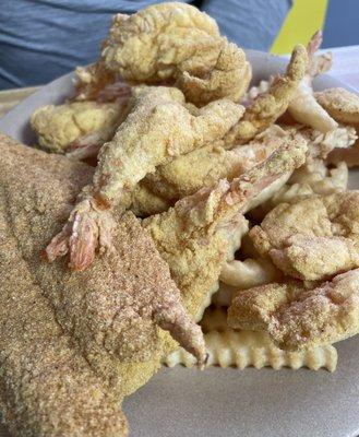 Fried Fish, Shrimp, and Fries.