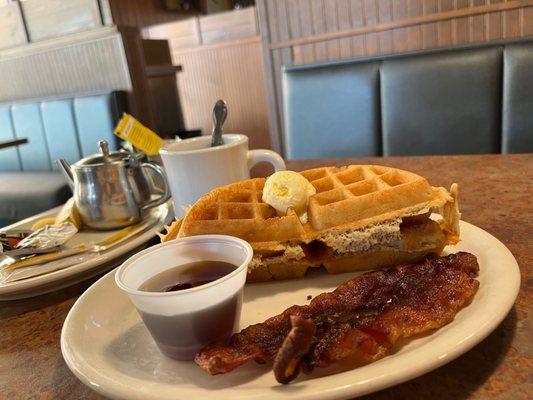 Waffle, bacon and tea. The perfect breakfast!