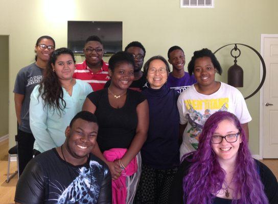 students with teacher, June Tanoue at Zen Life & Meditation Center, Chicago