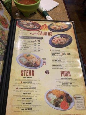 Fajita, steak and pork options