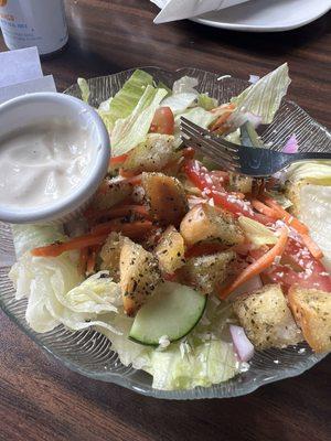 Side salad and homemade croutons