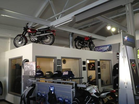 Vintage Triumph and MV above the sales offices