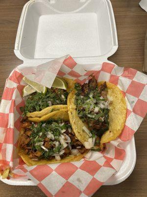 2 carnitas and 1 pastor taco