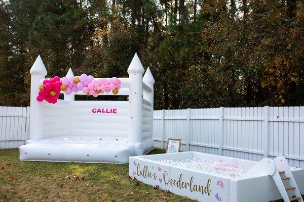 Luxury white bounce house and customizable ball pit rentals in Charleston SC