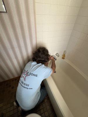 Our tech Justin handling this shower valve with extreme amount of TLC.