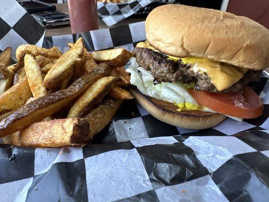 Now that's a burger! An old school burger that your grandfather would eat at a dinner in the 60s.