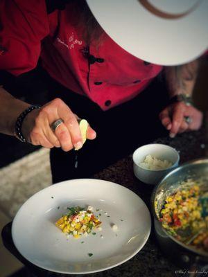 Plating Deconstructed Mexican Street Corn ~Chef Steven Ferneding