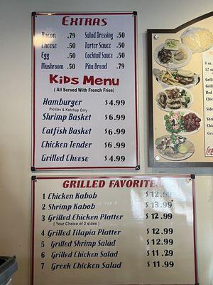 Kid's Menu and Mediterranean Grilled Menu plus extras