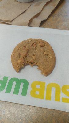 one Subway peanut butter cookie