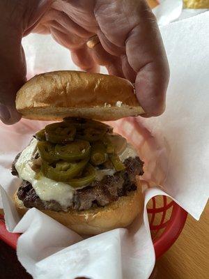 The mushroom Swiss burger with jalapeños- oooooo