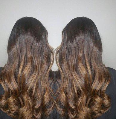 Balayage color and hair cut.