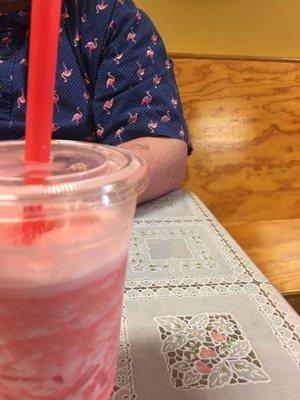 Pink Watermelon Bubble Tea with Coconut Jelly matches my husbands flamingo shirt!