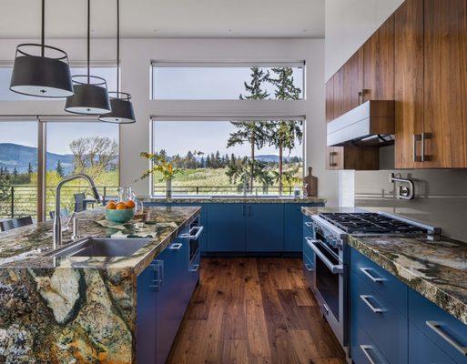 Modern Kitchen Walnut and Blue