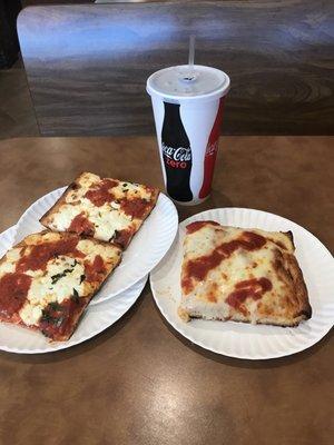 X-tra large fountain drink, Sicilian slice and two grandma slices!