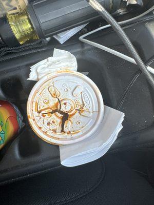 Broken consume cup in bag