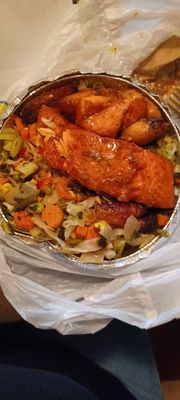 Salmon , plantain,  cabbage/ veggie mix  Haven't  eaten here in years