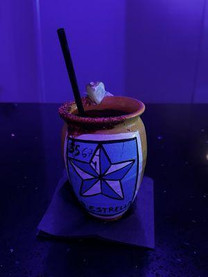 Specialty Mexican cocktail -- Cantarito -- in a clay pot!