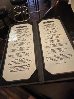 Cocktail menu