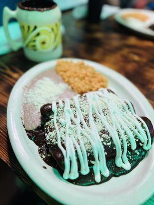 Mole Chicken Enchiladas with rice & beans - yum!