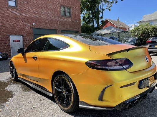 Aim Detailing c43 coupe wrapped satin energetic yellow