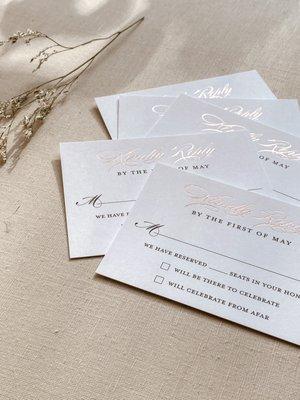 Foil stamped and digitally printed RSVP cards