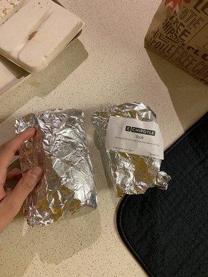 Two carnitas burrito, you tell me what's wrong