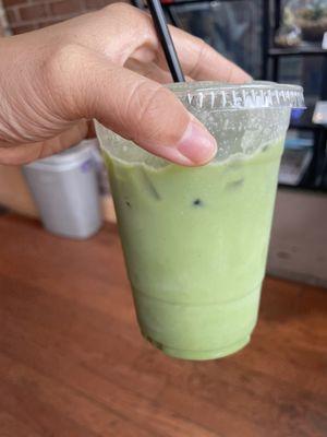 toasted coconut matcha with soy milk