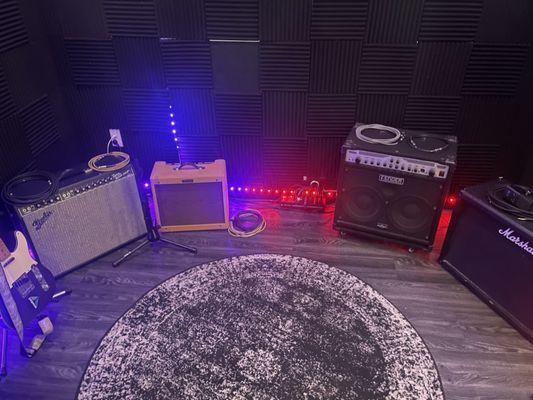 In house guitar and bass amplifiers can be used for tracking and overdubbing to add natural instrumentation to your project.