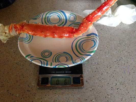 Underweight Red King Crab that was supposed to be over 10 to 16 ounces each leg.