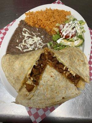 Quesadilla also with any meat preference with rice beans and side salad