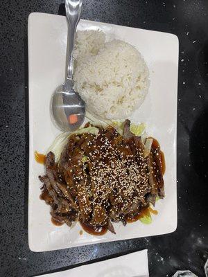 Veggie w/shrimp and Beef teriyaki w/white rice