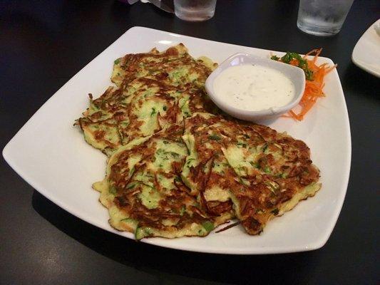 Zucchini pancakes. Not crispy at all. Would not recommend to anyone, unless you like mush.