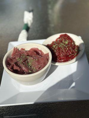 Warm red cabbage, and cold beet salad