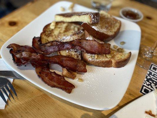 Roasted Apple Challah French Toast and side order of bacon