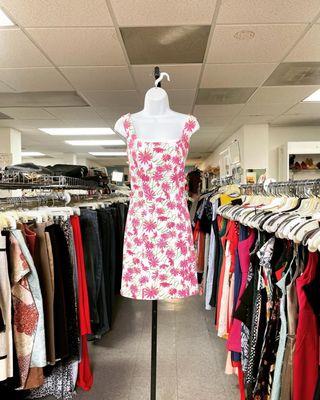 Shop dresses in a variety of styles in lovely floral patterns.