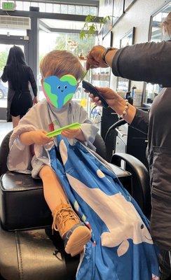 Toddler getting a haircut