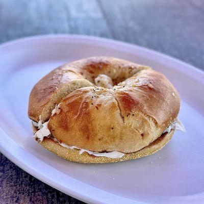 Bialy, toasted with cream cheese