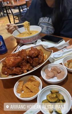 Korean Fried Chicken and Cheese Ramen with Egg