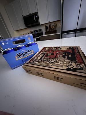 The Godfather pizza and six pack of Pepsi.