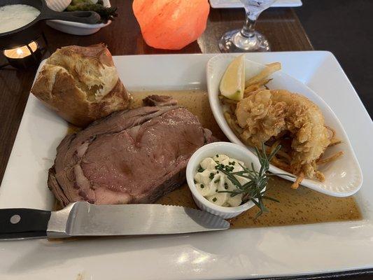 Prime rib and lobster tail.