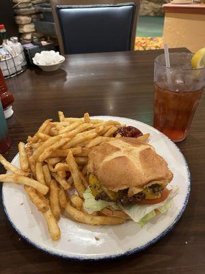 Smashed Burger with lots of fries.