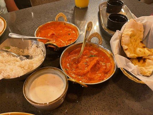 Tikka Masala Chicken, Butter Chicken, Raita, Butter Naan