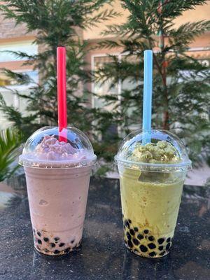 Taro smootie w/boba
 Greentea smootie w/boba