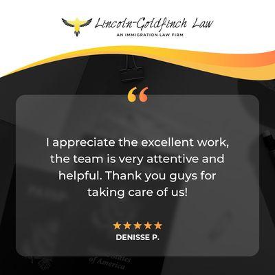 Lincoln Goldfinch Law Client Testimonial From Denisse P.