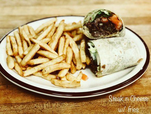 Philly steak and cheese wrap w/ fries