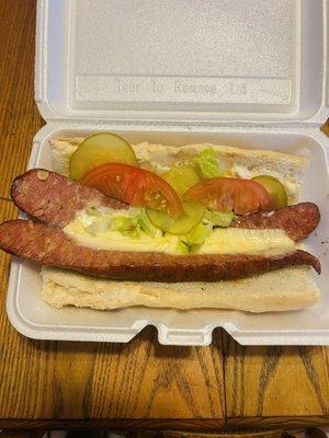 A serious sausage poboy for less than $10