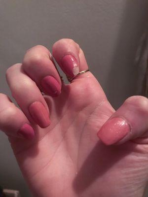 A few days after my gel manicure... my natural nail was filed to extreme weakness!